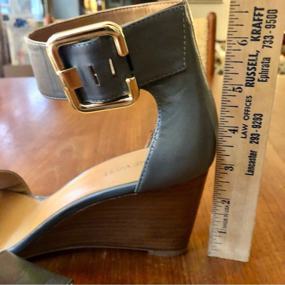 Nine West Gray Open-Toe Ankle-Strap Wedge Sandals